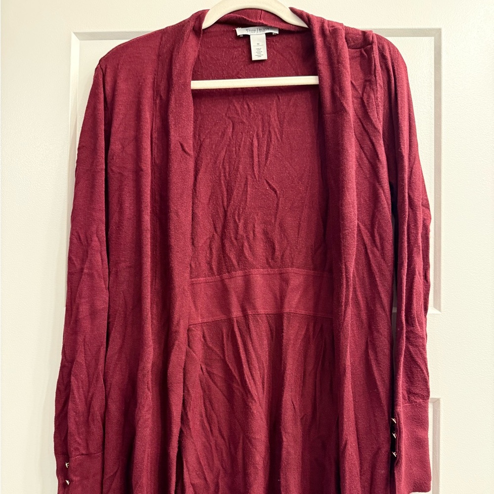 White House Black Market Maroon Cardigan with gold buttons